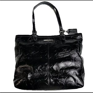 COACH Gallery Embossed Signature Black Patent Leather Tote Shoulder Bag F19818